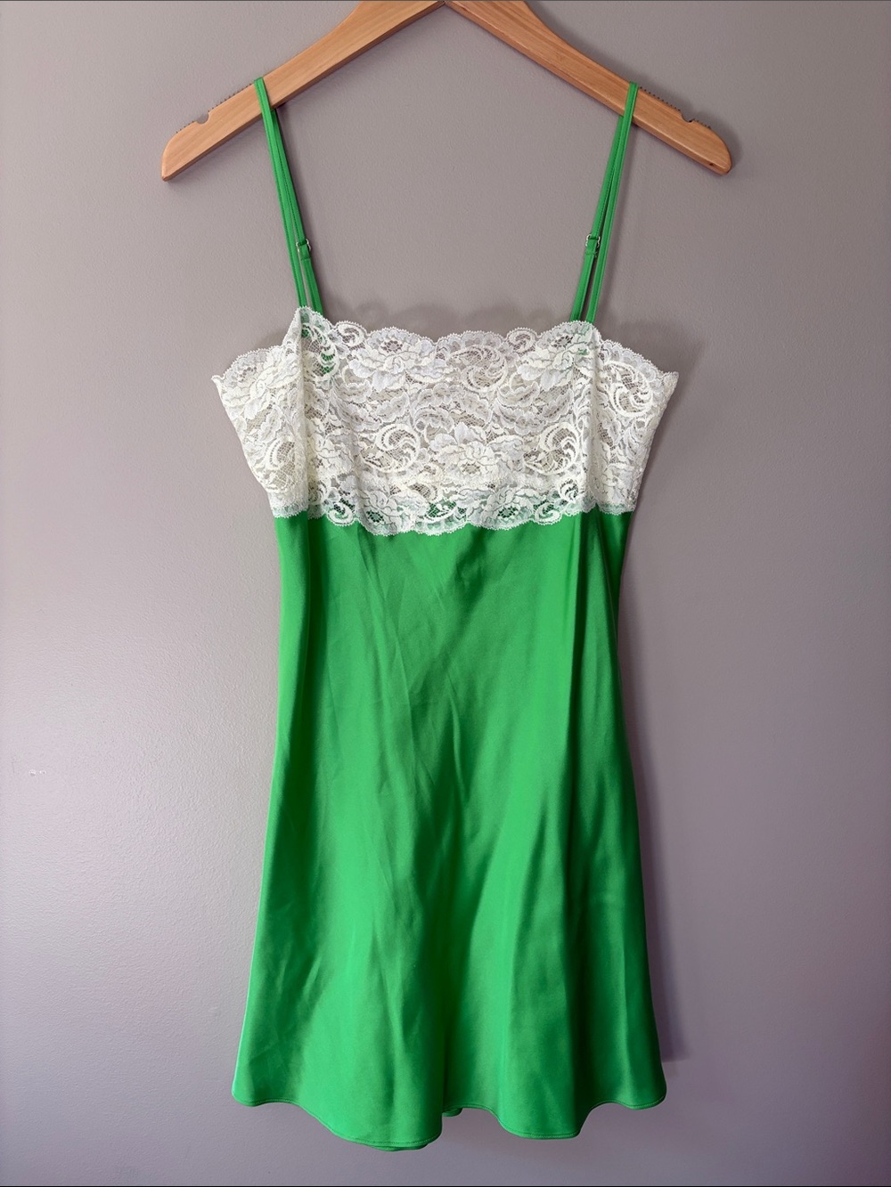Vintage Lace Silk Slip Dress Chemise‎ Negligée Lingerie Ivory Spring Green